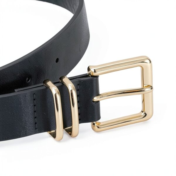 Cintura Donna VONMELLI in Pelle PU con Fibbia Quadrata Oro Nero-1