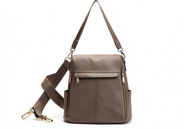 Kattee Zaino da donna in vera pelle antifurto, alla moda, borsa a tracolla per tablet da 11 pollici, cachi, Minimalista-6