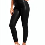 Leggins Pelle Donna Zhiaek Leggings Vita Alta Push Up Nero Opaco-0