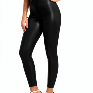 Leggins Pelle Donna Zhiaek Leggings Vita Alta Push Up Nero Opaco-0