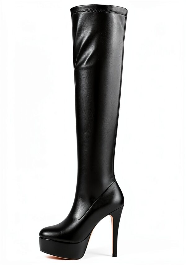 Feinlina Nero Donne sopra il ginocchio alto Stiletto Piattaforma Tacco Stivali Notte Sexy Moda Pelle Coscia Stivali alti-0