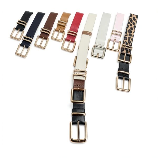 Cintura Donna VONMELLI in Pelle PU con Fibbia Quadrata Oro Nero-6
