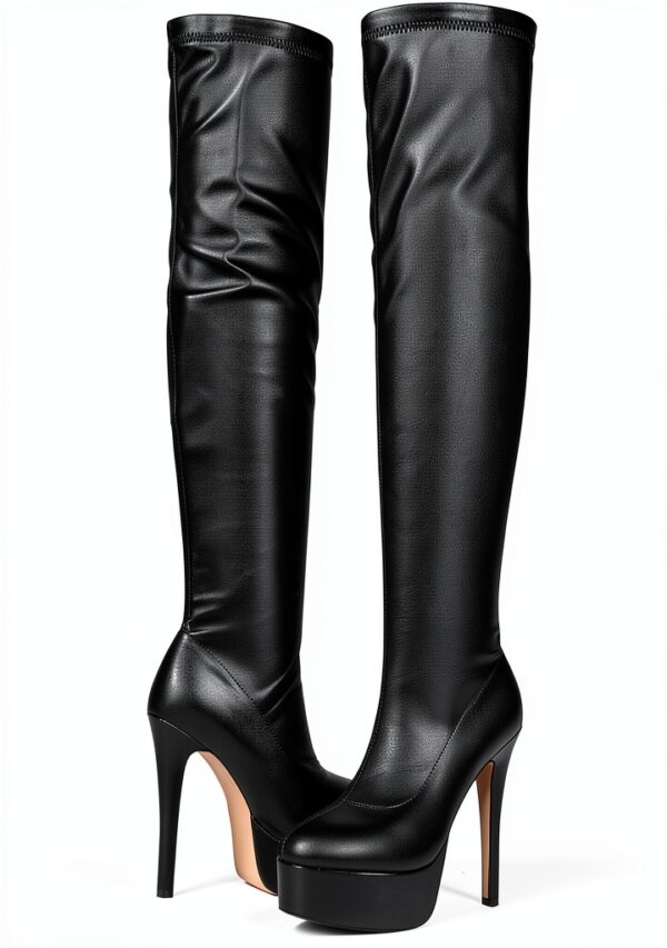 Feinlina Nero Donne sopra il ginocchio alto Stiletto Piattaforma Tacco Stivali Notte Sexy Moda Pelle Coscia Stivali alti-3