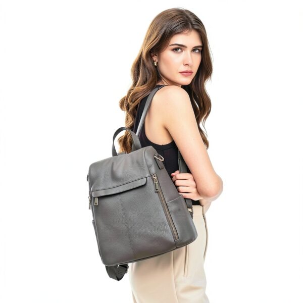 Kattee Zaino da donna in vera pelle antifurto, alla moda, borsa a tracolla per tablet da 11 pollici, cachi, Minimalista-1