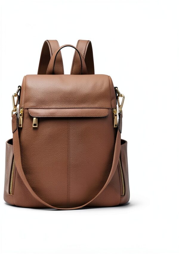 Kattee Zaino da donna in vera pelle antifurto, alla moda, borsa a tracolla per tablet da 11 pollici, cachi, Minimalista-4