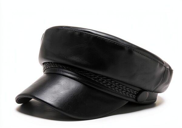 Cappello da donna con visiera in pelle PU, stile pescatore, cappello da capitano Paperboy, nero, Nero , 1-1