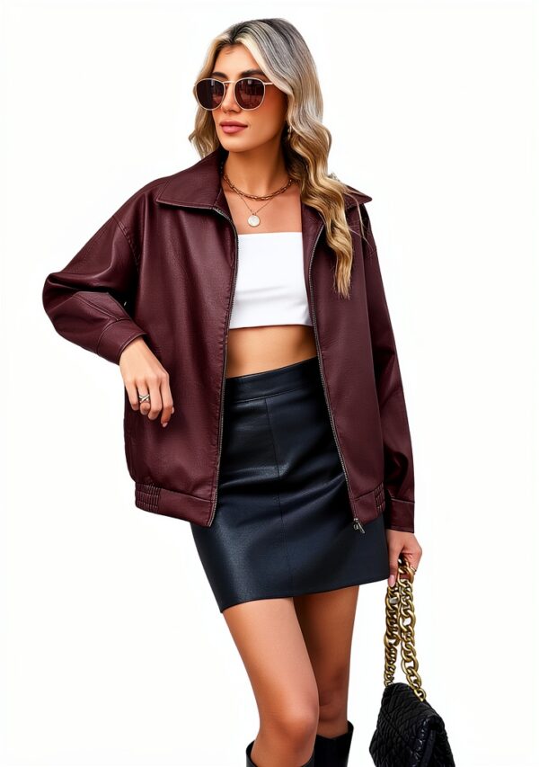 CMTOP Giacca Donna Pelle Giacca Similpelle Donna Giubbotto in PU Ecopelle, Moda Y2k Giacche Casual Motociclista Giubbino Streetwear Capispalla con Tasche per Primaverile Autunnale-2