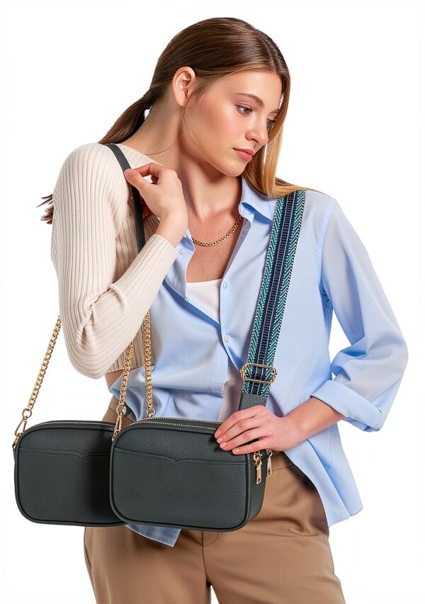 Borsa a Tracolla Donna Piccola, Borsa Mano Pelle Borsetta a Catena Moda Borse Spalla con Tracolla Regolabile e Rimovibile Borsa per Telefono con 5 Scomparti e 4 Slot per Carte-3
