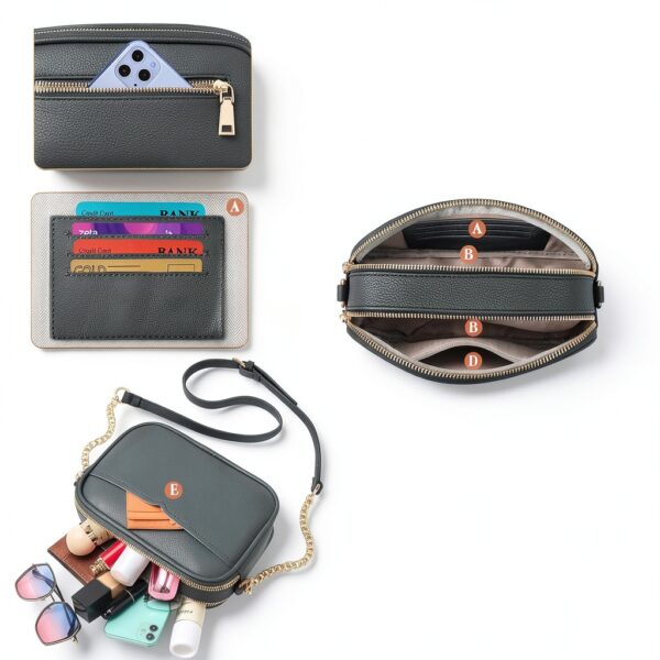 Borsa a Tracolla Donna Piccola, Borsa Mano Pelle Borsetta a Catena Moda Borse Spalla con Tracolla Regolabile e Rimovibile Borsa per Telefono con 5 Scomparti e 4 Slot per Carte-2