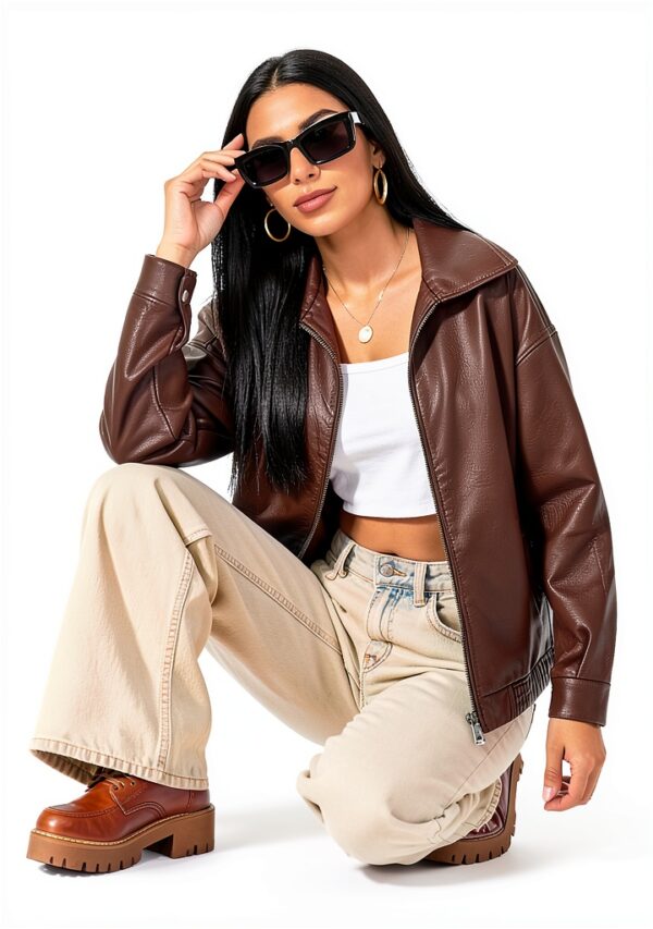 CMTOP Giacca Donna Pelle Giacca Similpelle Donna Giubbotto in PU Ecopelle, Moda Y2k Giacche Casual Motociclista Giubbino Streetwear Capispalla con Tasche per Primaverile Autunnale-5