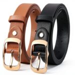 LEACOOLKEY Cinture Donna in Pelle PU con Fibbia Dorata, Set da 2 Pezzi-0