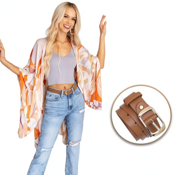 LEACOOLKEY Cinture Donna in Pelle PU con Fibbia Dorata, Set da 2 Pezzi-3