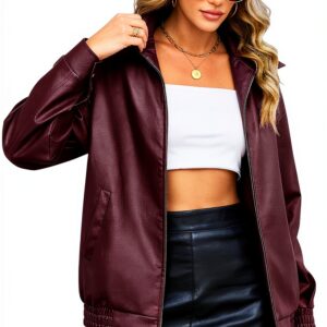 CMTOP Giacca Donna Pelle Giacca Similpelle Donna Giubbotto in PU Ecopelle, Moda Y2k Giacche Casual Motociclista Giubbino Streetwear Capispalla con Tasche per Primaverile Autunnale-0
